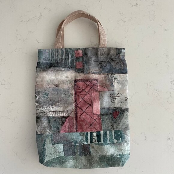 Hand Crafted Abstract/Floral Fabric Tote Bag w Nylon Handles Multi Color Sz OS - Picture 7 of 7
